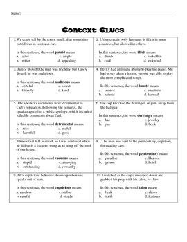 Context Clues Printable Worksheets