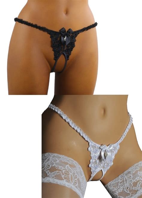 Mini String Ouvert Eva En Dentelle Noir Lingerie Femme Sexy Vannes