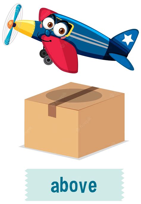 Premium Vector Preposition Wordcard With Airplane Above Box