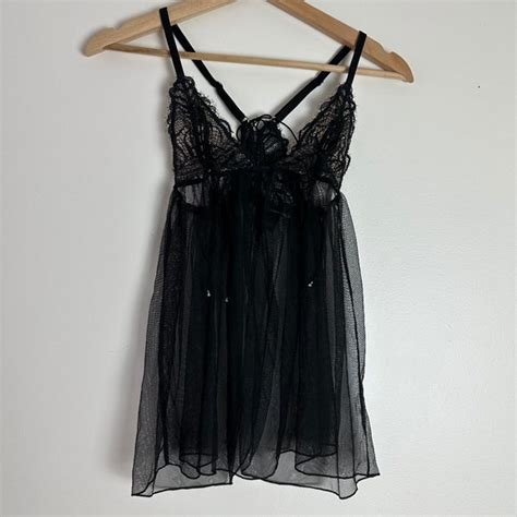 Victoria S Secret Intimates Sleepwear Victorias Secret Black Lace Babydoll Lingerie Poshmark