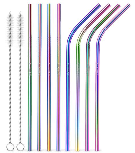 Reusable Metal Straws Rainbow Pack Of 8 Natural Collection Select