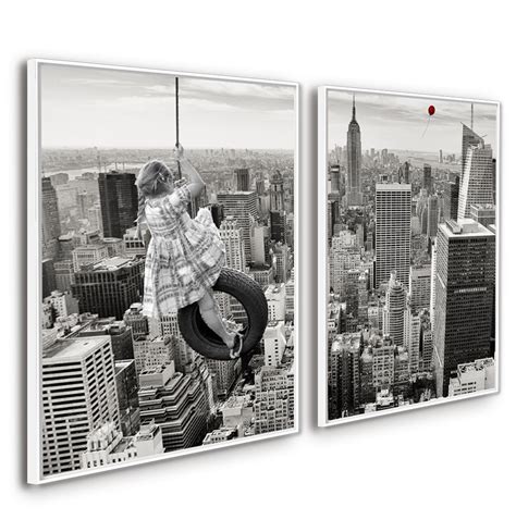 Dupla de Quadros Decorativos New York Balanço Nos Prédios Quadro