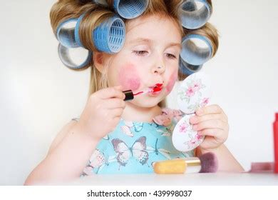 Adorable Funny Little Girl Making Makeup Stock Photo 439998037 ...