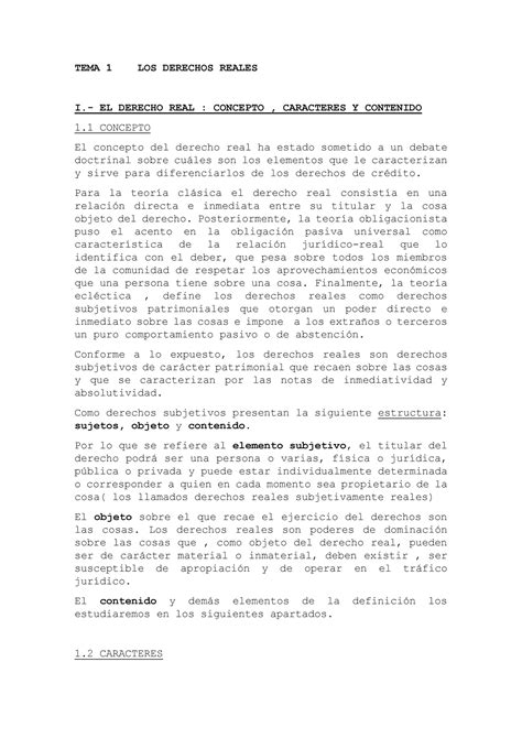 Tema 1 Los Derechos Reales Tema 1 Los Derechos Reales I El Derecho