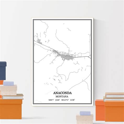 Anaconda Montana USA America Map Print Wall Art Canvas Poster Artwork ...