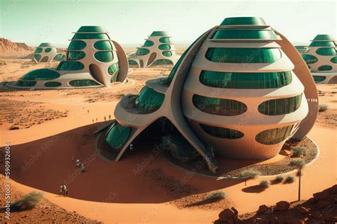 Casas Futurista En Marte Gran Urbe Edificios En El Desierto