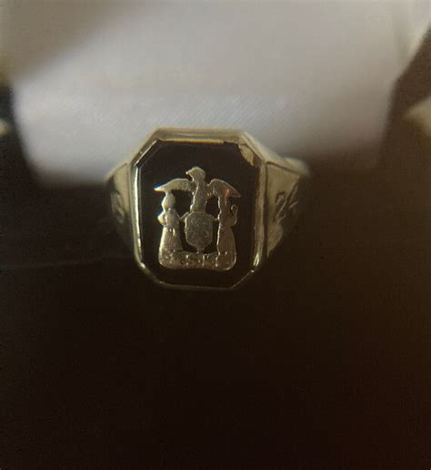 14k Gold H S Ring 1924 College Military Ring Onyx Gem