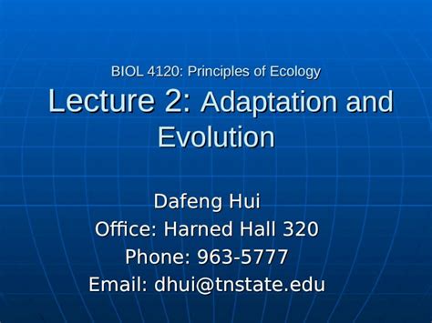 PPT BIOL 4120 Principles Of Ecology Lecture 2 Adaptation And