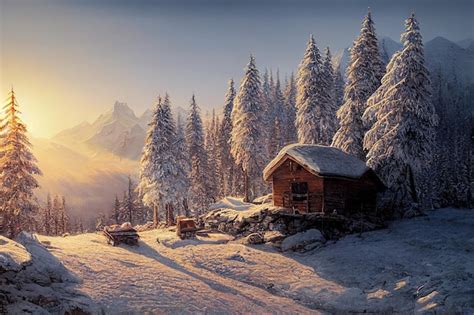 Premium Photo Beautiful Winter Landscape In Oil Painting Style