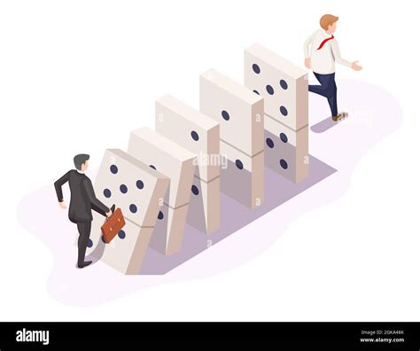 Domino Effect Or Chain Reaction In Business Vector Isometric