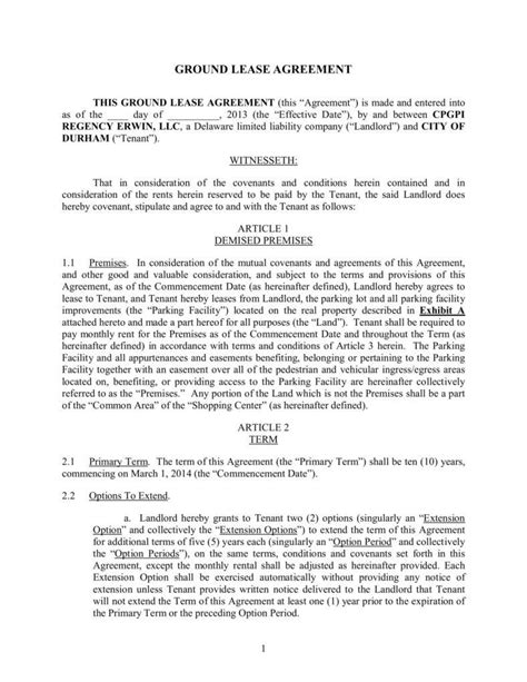 Ground Lease Agreement Template