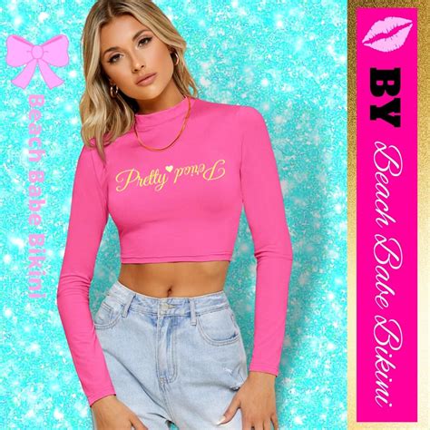 Khloe Form Fitting Mock Neck Crop Top Pink Beach Babe Bikini