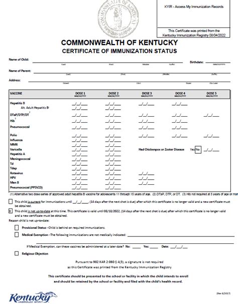 vaccination certificate form pdf - Harriett Upchurch