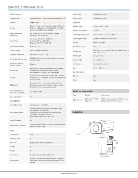 Dahua Itc Pw M Irlzf O Mp Ai Access Anpr Camera Security System Asia