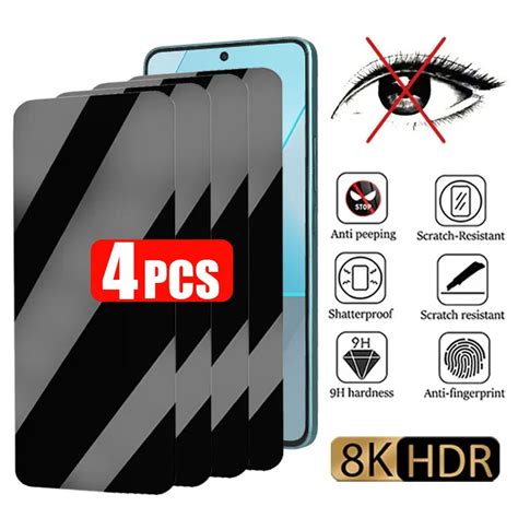 4PCS Privacy Glass For Redmi Note 12 11 Pro Plus 5G 10C 9A 9C Anti Spy