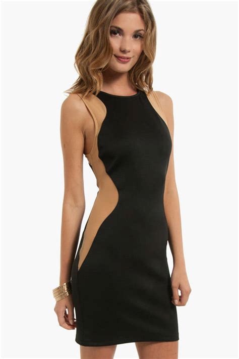 Mesh Panel Dress In Black Nude 52 Tobi US