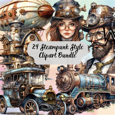 24 Steampunk Style Clipart Bundle Steampunk Cliparts Steampunk PNG