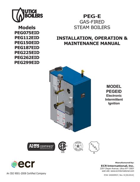 Utica Boilers Peg E Gas Steam Boiler Installation Operation Manual