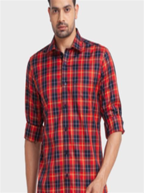 Buy Colorplus Men Red Tailored Fit Tartan Checks Checked Casual Shirt