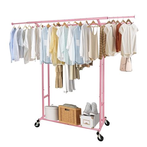 Fishat Heavy Duty Double Rod Clothing Garment Rack For Hanging Clothes