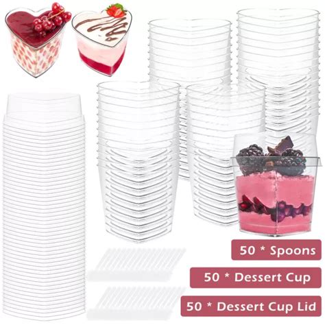 50PCS DESSERT CUPS With Lids Spoons 6oz 180ml Mini Reusable Dessert