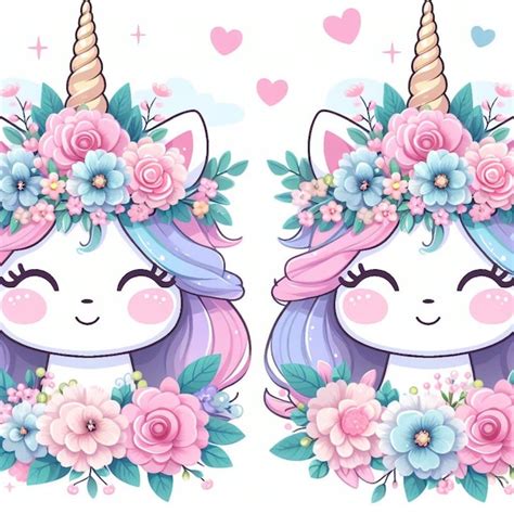 Premium Photo Vector Cute Unicorn Face With Pastel Flower Crown