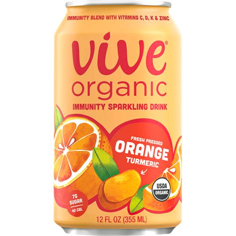 Vive Organic Immunity Sparkling Drink Orange Turmeric 12 Fl Oz