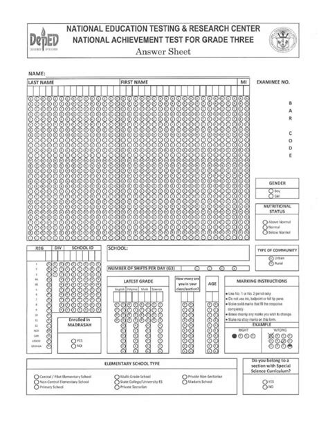 Nat Answer Sheet Pdf