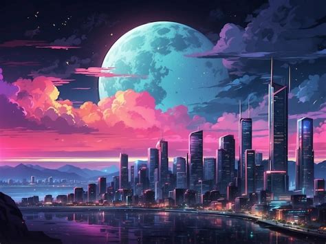 Premium AI Image | night cityscape in anime neo crisp style neon flat ...