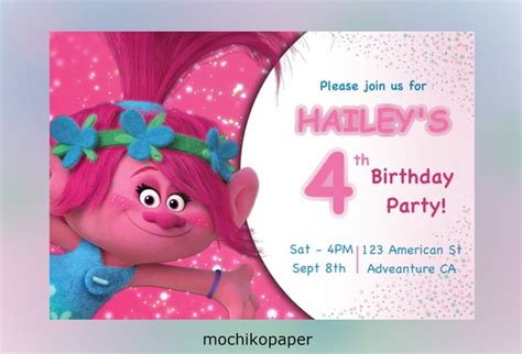 Trolls Poppy Birthday Invitation Digital Printable Etsy