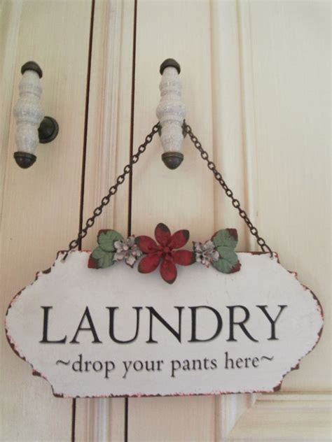 Laundry Drop Your Pants Here Vintage Iron Plaque Sign Funny Sign Complete With Green Red And