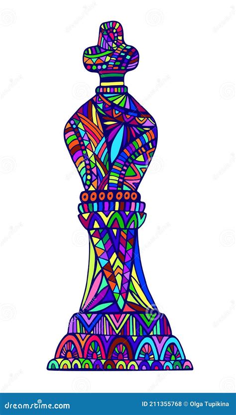 Bright King Chess Piece With Decorative Abstract Patterns Doodle Style