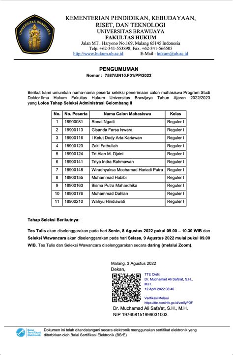 DAFTAR NAMA CALON PESERTA SELEKSI PENERIMAAN PROGRAM DOKTOR ILMU HUKUM