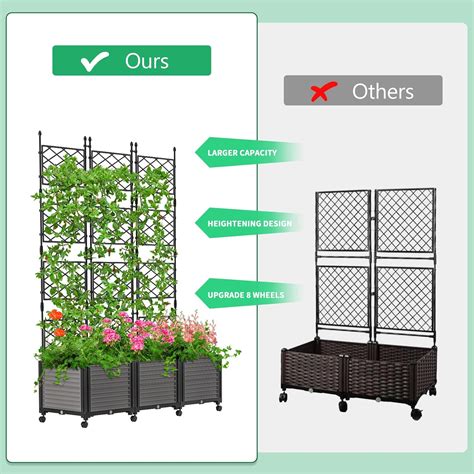 Slsy 63 H Mobile Planter Box With Trellis Wheels And Self Watering System For Garden