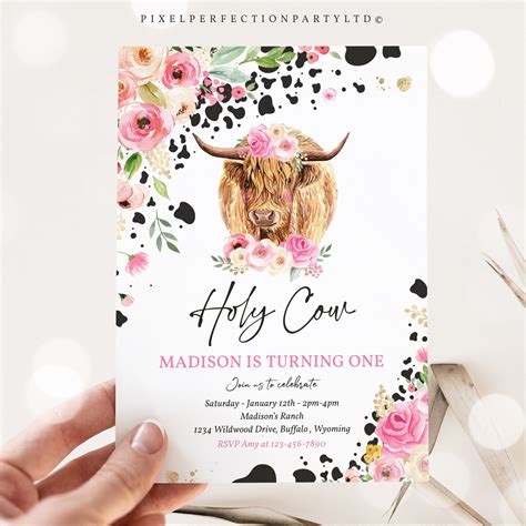 Editable Holy Cow I M One 1st Birthday Party Invitation Etsy Canada