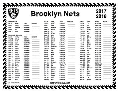 Printable 2017-2018 Brooklyn Nets Schedule