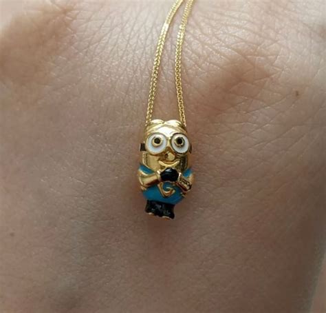 18kt Solid Gold Enamel Minions Necklace With 18k Solid Chain Etsy