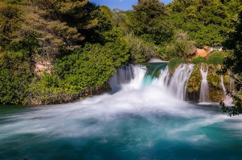 Premium Photo Beautiful Waterfall In Krka National Park Aerial View