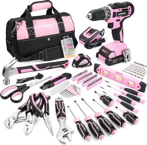 Workpro Pink Household Tool Kit With Drill Pcs Tool Set With V