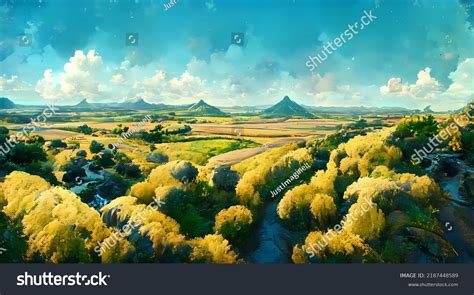 Birds Eye View Landscape Wallpaper Stock Illustration 2187448589 ...