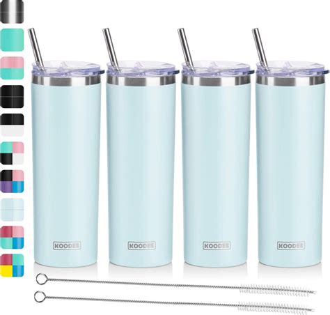 Koodee 20 Oz Stainless Steel Skinny Tumblers 4 Pack Double Wall Insulated Water Tumbler Cup