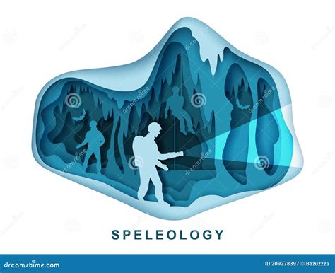 Speleology. Spelunker and Bat Silhouettes in Underground Cave, Vector ...