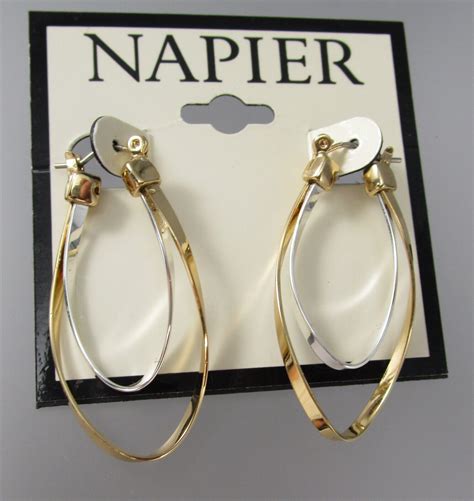 New Napier Gold Silver Tone Double Twisted Oblong Hoop Post Pierced