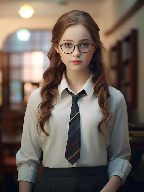 Premium Ai Image A Girl Wearing Glasses And A Tie With A Shirt That Says She Is Wearing