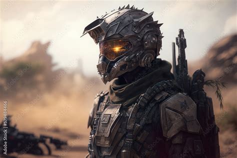 Futuristic Soldier In A Military Costume Gear War Soldier Concept Ai