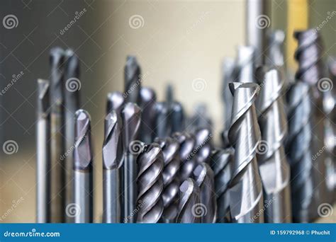 The Various Type Cutting Tools Of Cnc Machine On The Stock Shelf In The