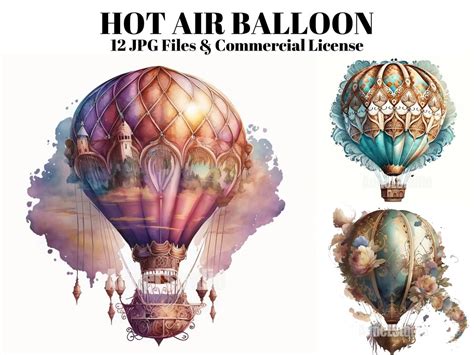 Watercolor Hot Air Balloon Clipart High Quality Etsy