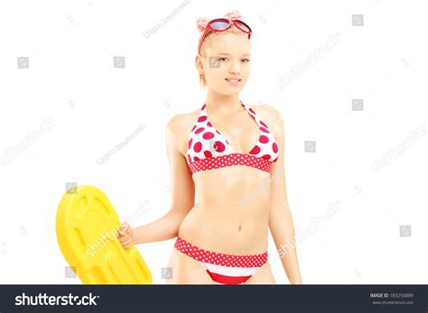 Sexy Female Bikini Holding Yellow Swimming Foto Stok 183256889 Shutterstock
