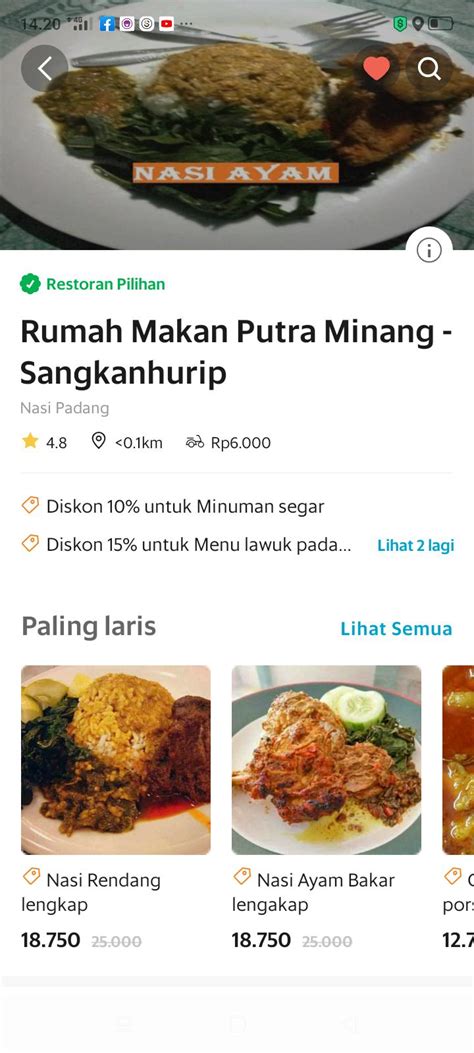 Menu at RUMAH MAKAN PUTRA MINANG restaurant, Bandung, Jl. Bojong ...