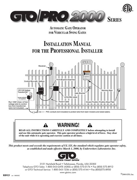 Gto Sw 2000 Gate Opener Installation Manual Manualslib